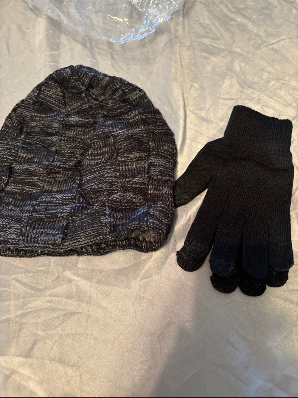 Women's Black Knit Beanie and Touchscreen Gloves Set